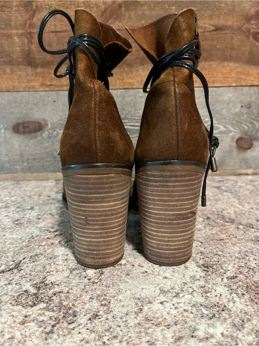 Franco Sarto Women’s Brown Suede Ankle Boots with Wrap Detail Size 9M